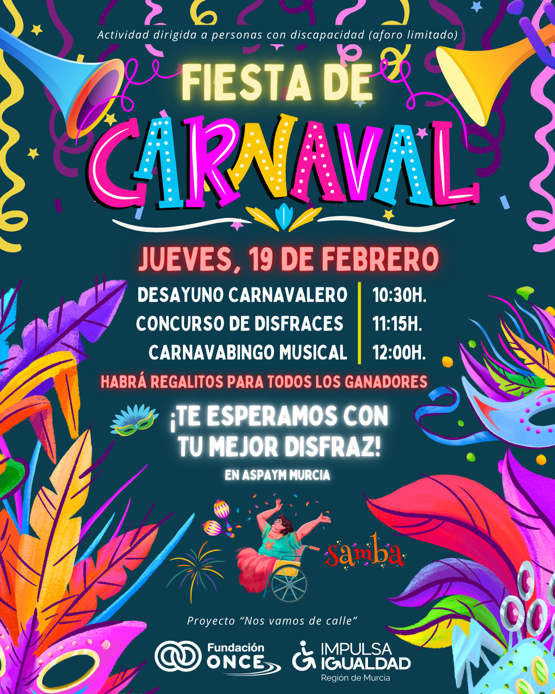 Impulsa Igualdad Murcia celebrará una Fiesta de Carnaval inclusiva llena de música, disfraces y convivencia