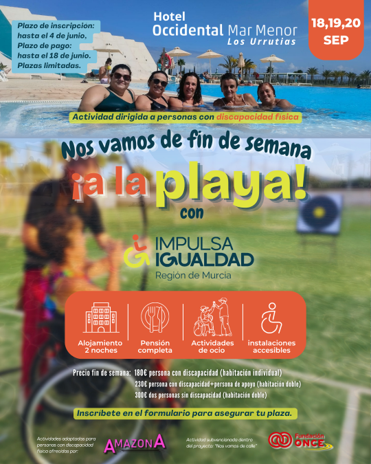 Impulsa Igualdad Murcia organiza un fin de semana de ocio inclusivo en la playa