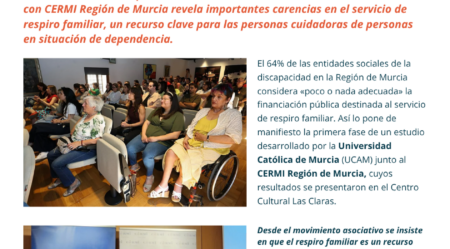 Las entidades de la discapacidad reclaman reforzar la financiación del respiro familiar en Murcia