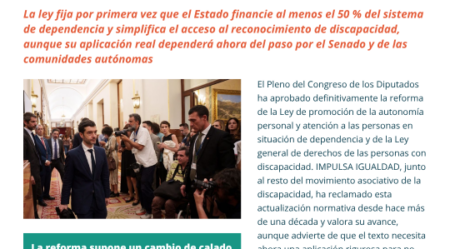 Aprobada en el Congreso la reforma de dependencia y discapacidad que IMPULSA IGUALDAD lleva más de una década reclamando